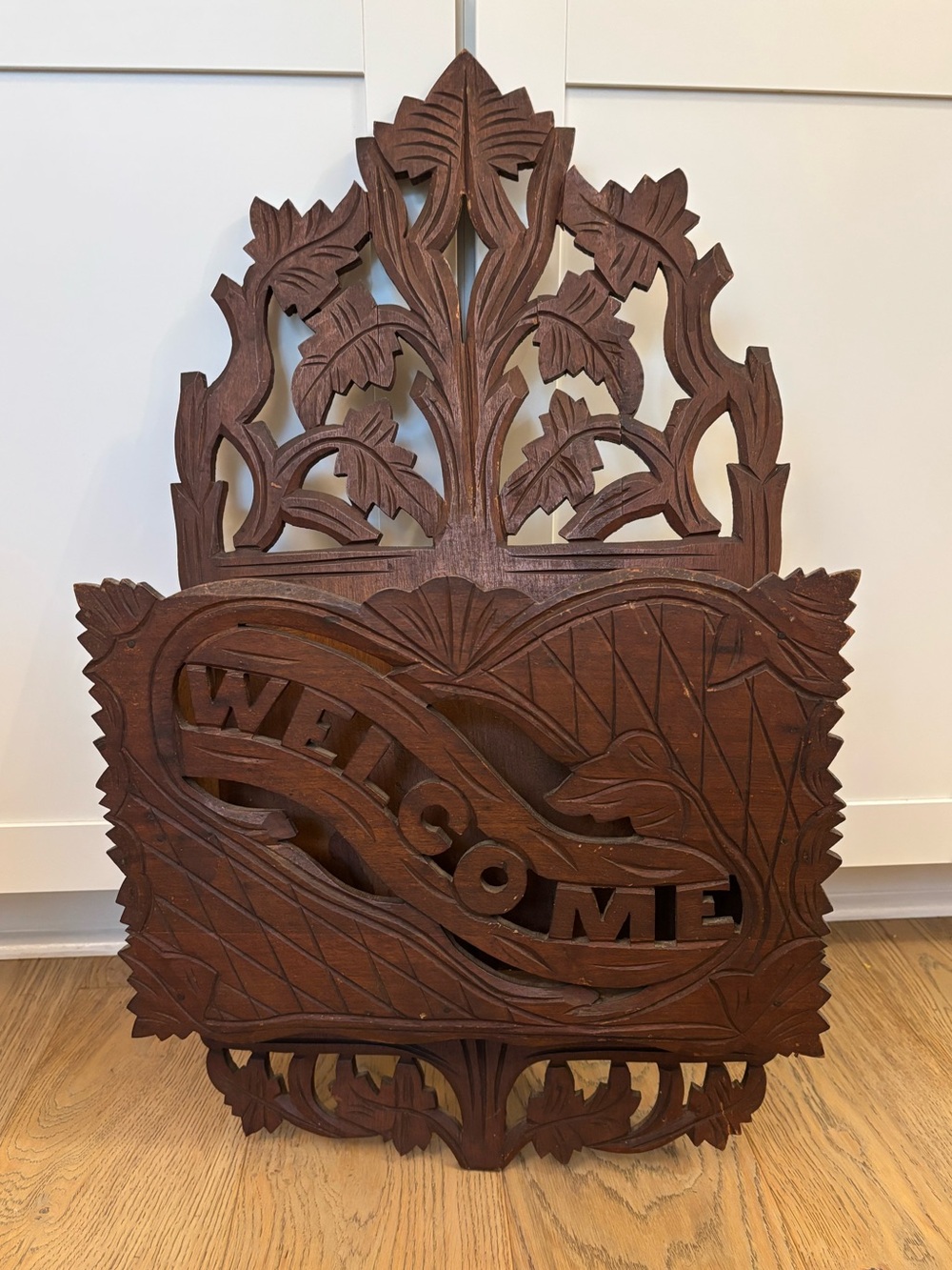 Carved Wooden 'WELCOME' Wall Pocket